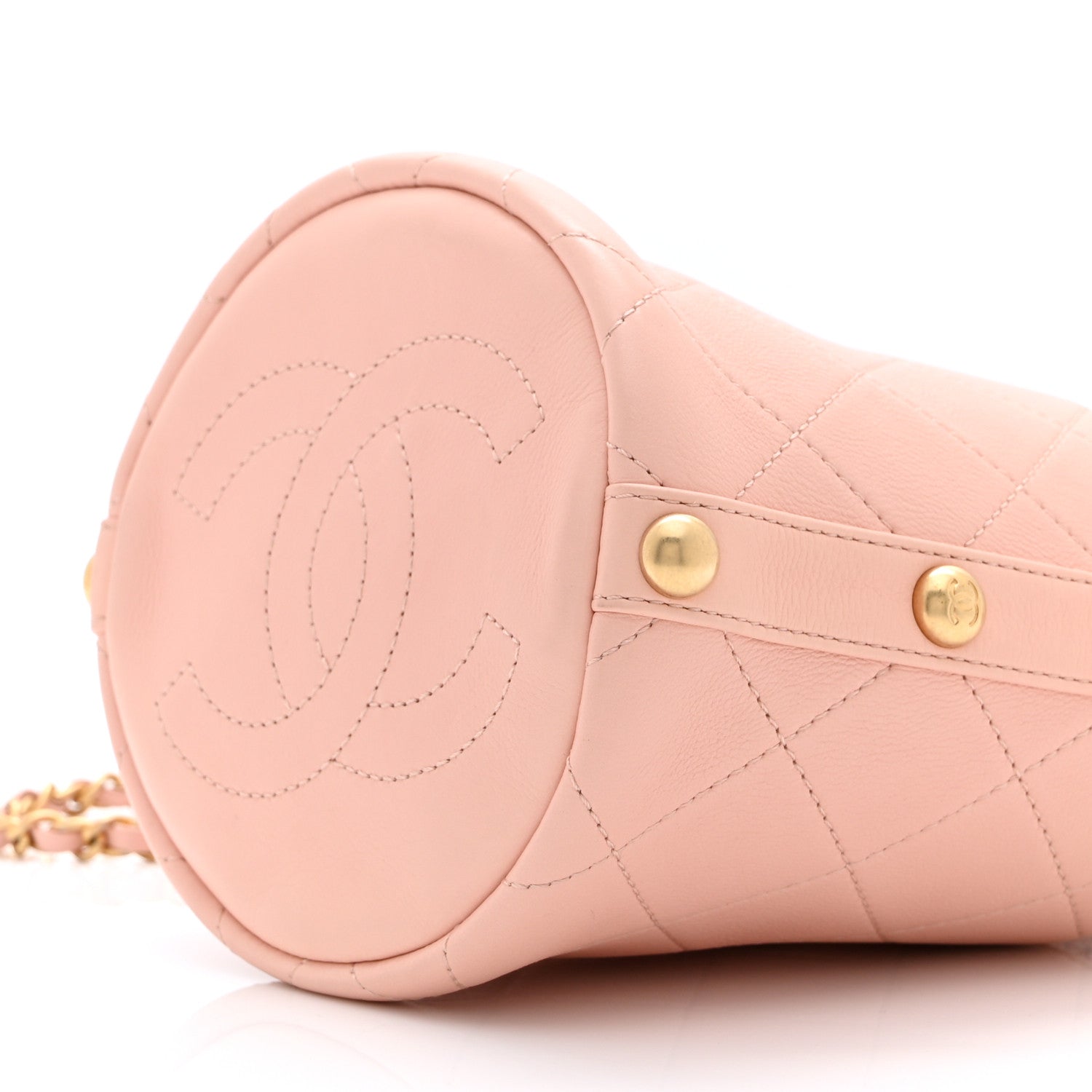 Chanel Calfskin Tweed Small CC Chain Bucket Drawstring Bag Light Pink 10 of 10