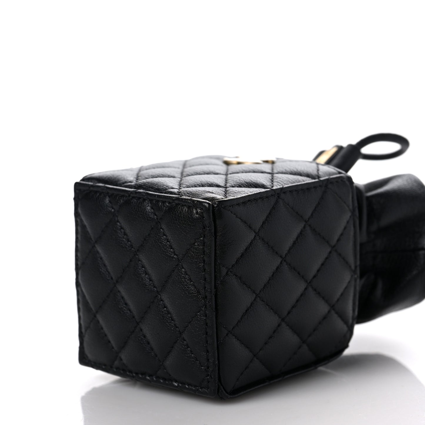 Calfskin Quilted Mini Drawstring Bucket Bag Black