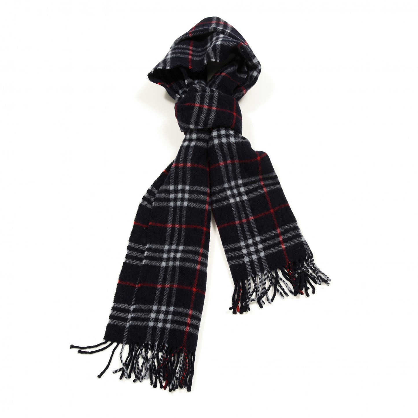 Cashmere Check Fringe Scarf Navy