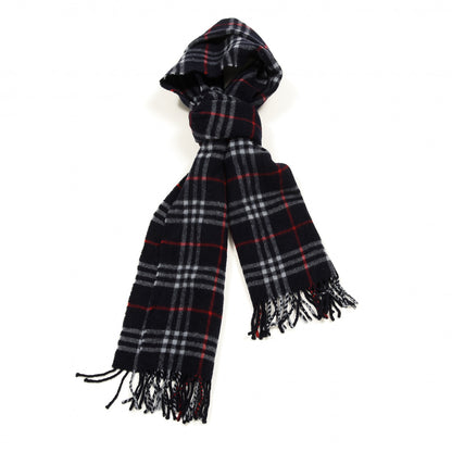 Burberry Cashmere Check Fringe Scarf Navy 1 of 3