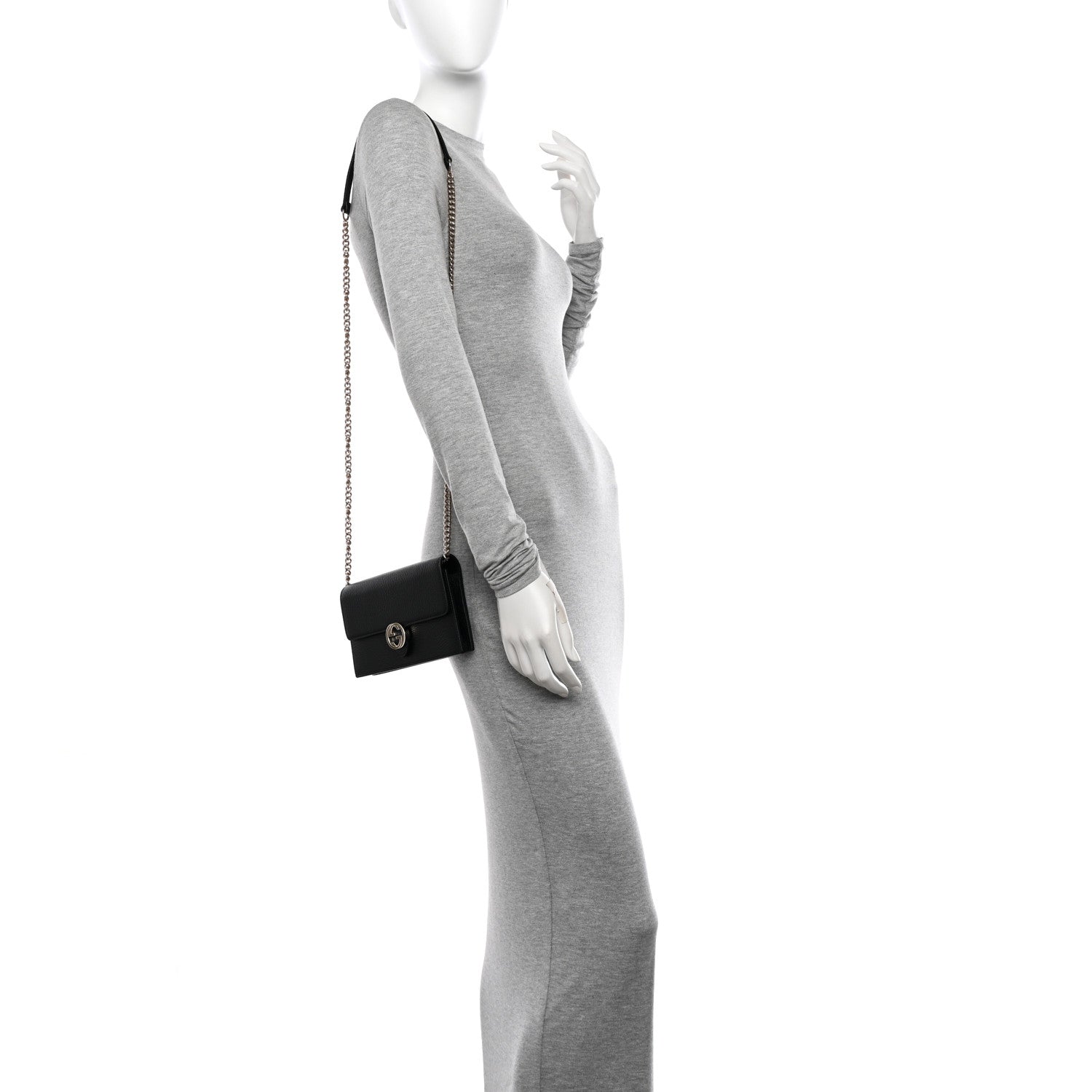 Gucci Dollar Calfskin Interlocking G Chain Wallet Black 2 of 11