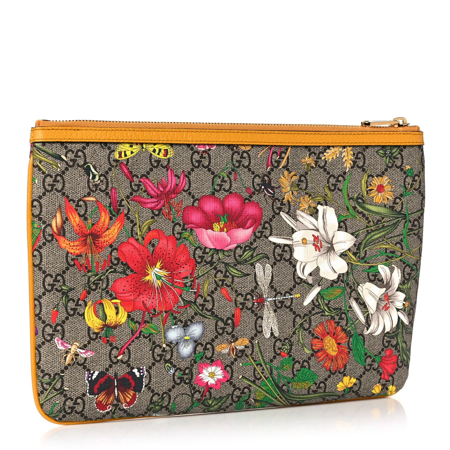 Gucci GG Supreme Monogram Flora Large Ophidia Pouch Clutch Beige Multicolor Crop 3 of 10