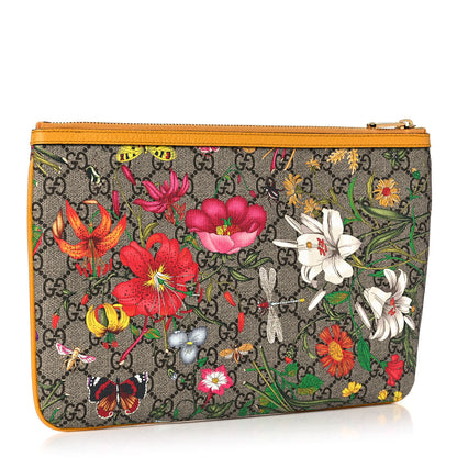 Gucci GG Supreme Monogram Flora Large Ophidia Pouch Clutch Beige Multicolor Crop 3 of 10