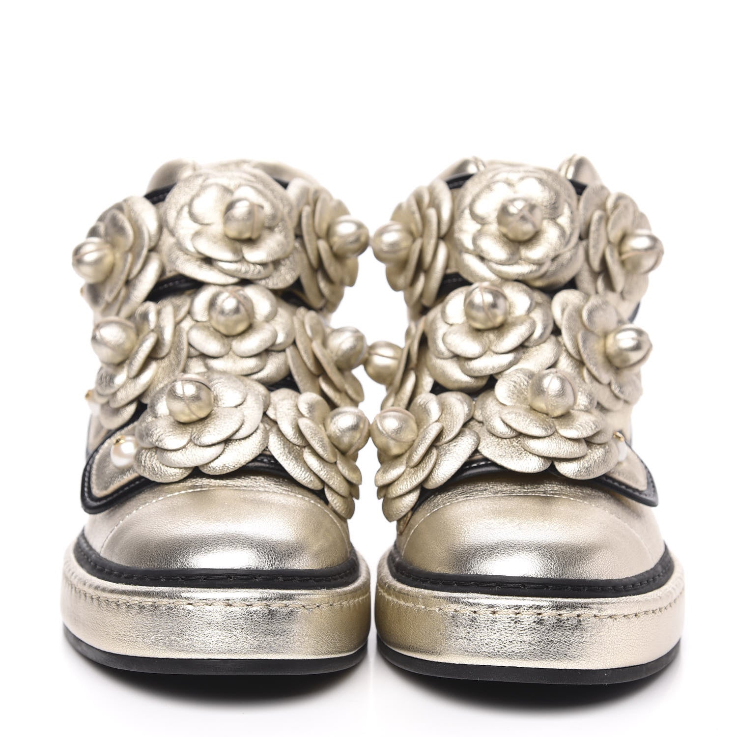 Chanel Metallic Lambskin Camellia High Top Sneakers 36 Gold 2 of 9