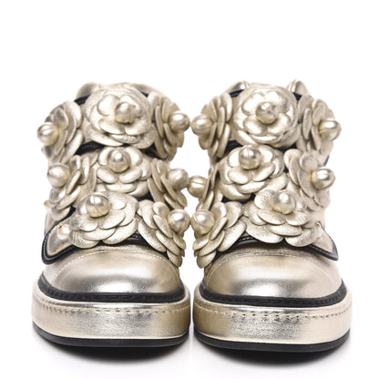 Chanel Metallic Lambskin Camellia High Top Sneakers 36 Gold 2 of 9