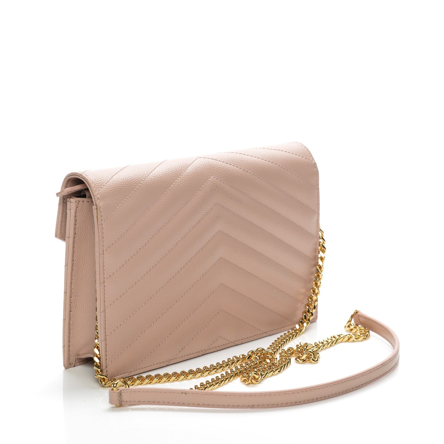 Grain De Poudre Matelasse Chevron Monogram Envelope Chain Wallet Pale Pink