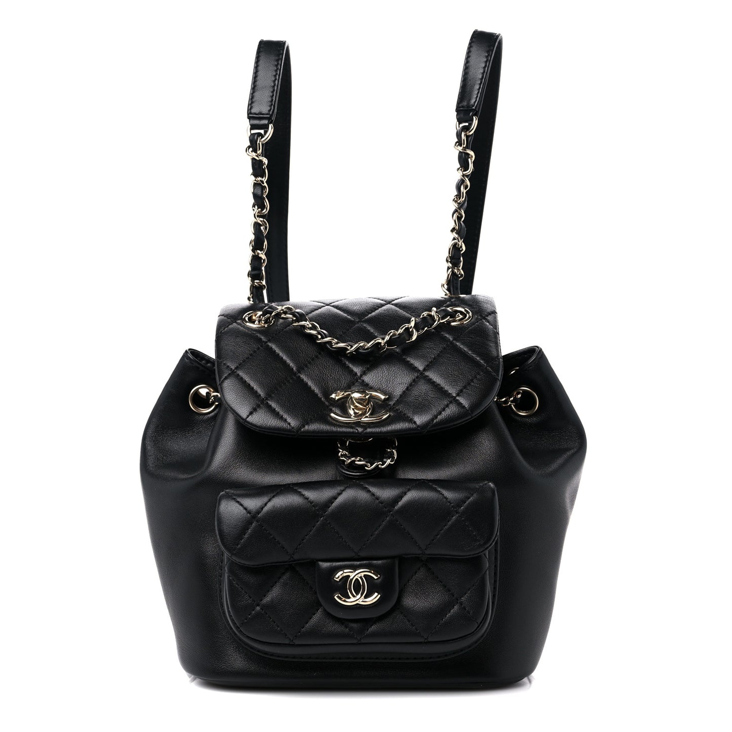 Lambskin Quilted Small Duma Drawstring Backpack Black