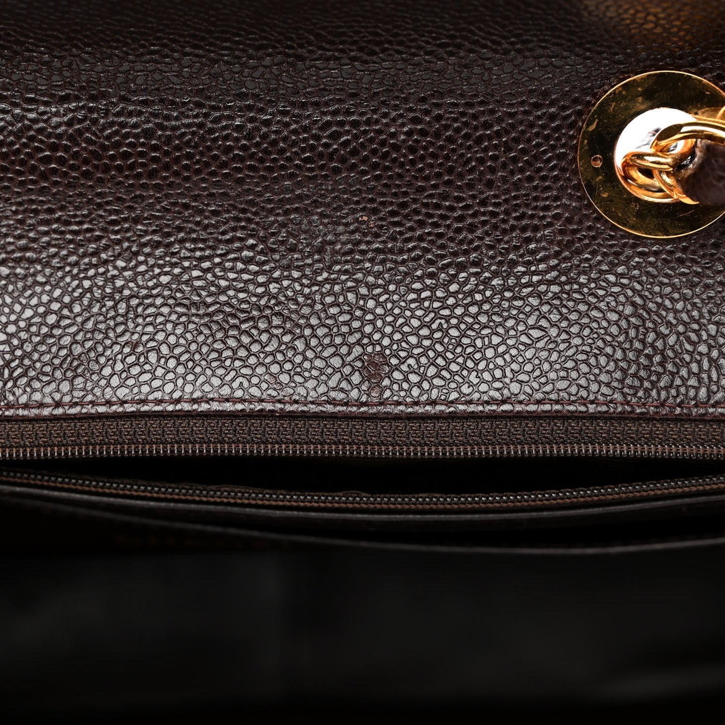 Caviar Vertical Quilted Jumbo Single Flap Brown