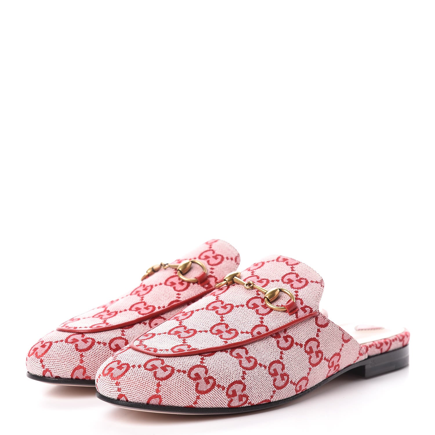 Gucci Canvas GG Monogram Horsebit Womens Princetown Slippers 37 Gardenia Hibiscus Red 3 of 10