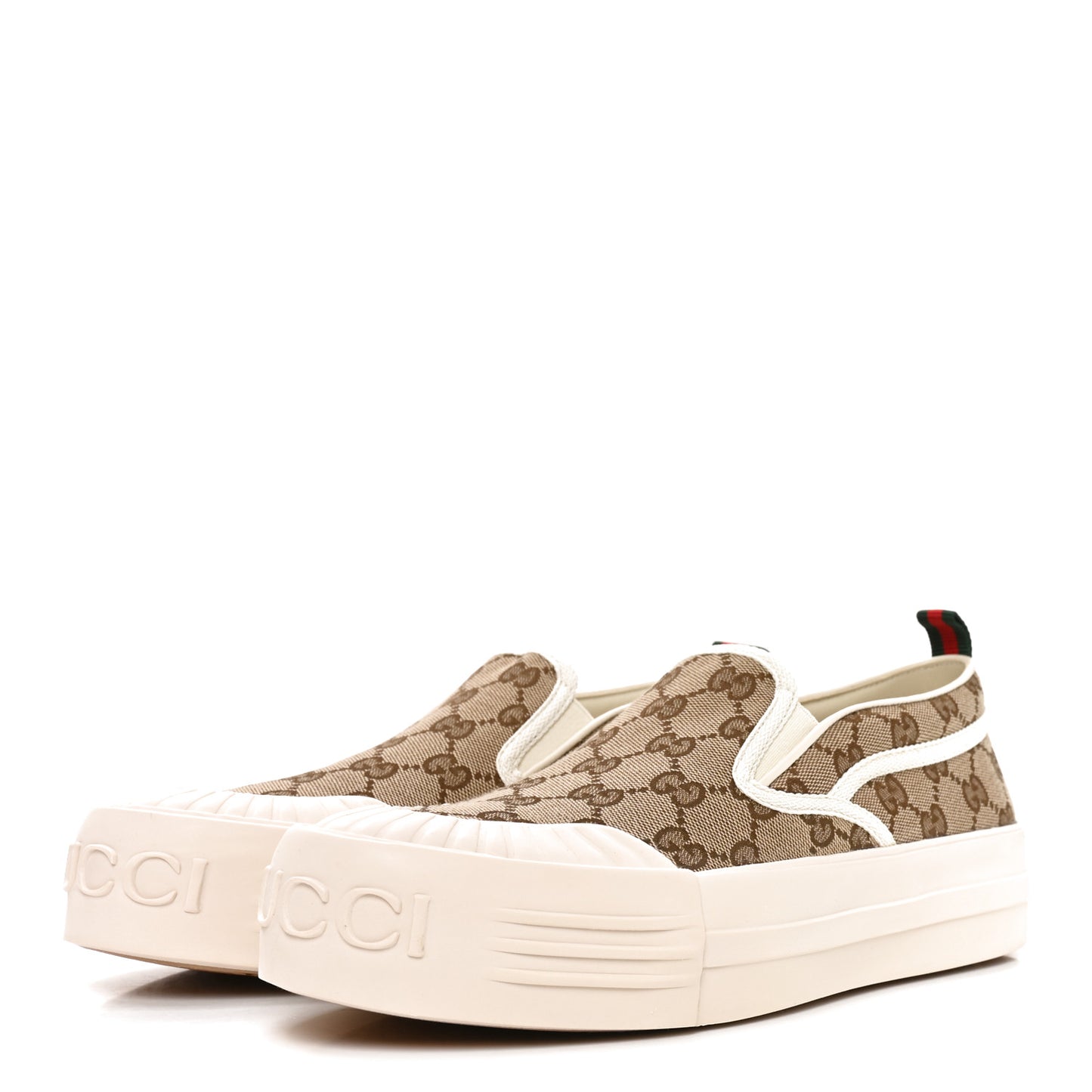 GG Monogram Womens Slip Sneakers 40 Beige Ebony Mystic White