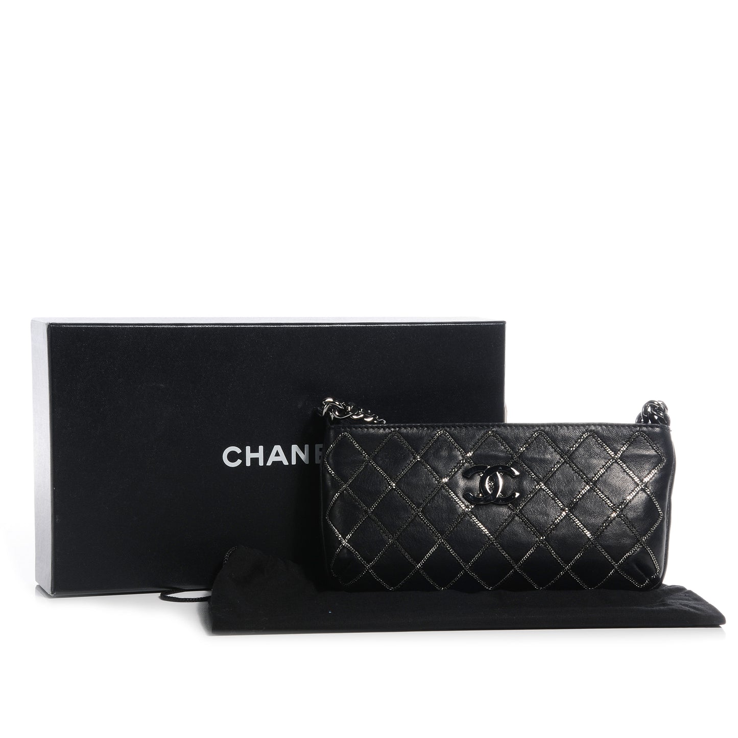 Calfskin Chain Stitch Clutch Black
