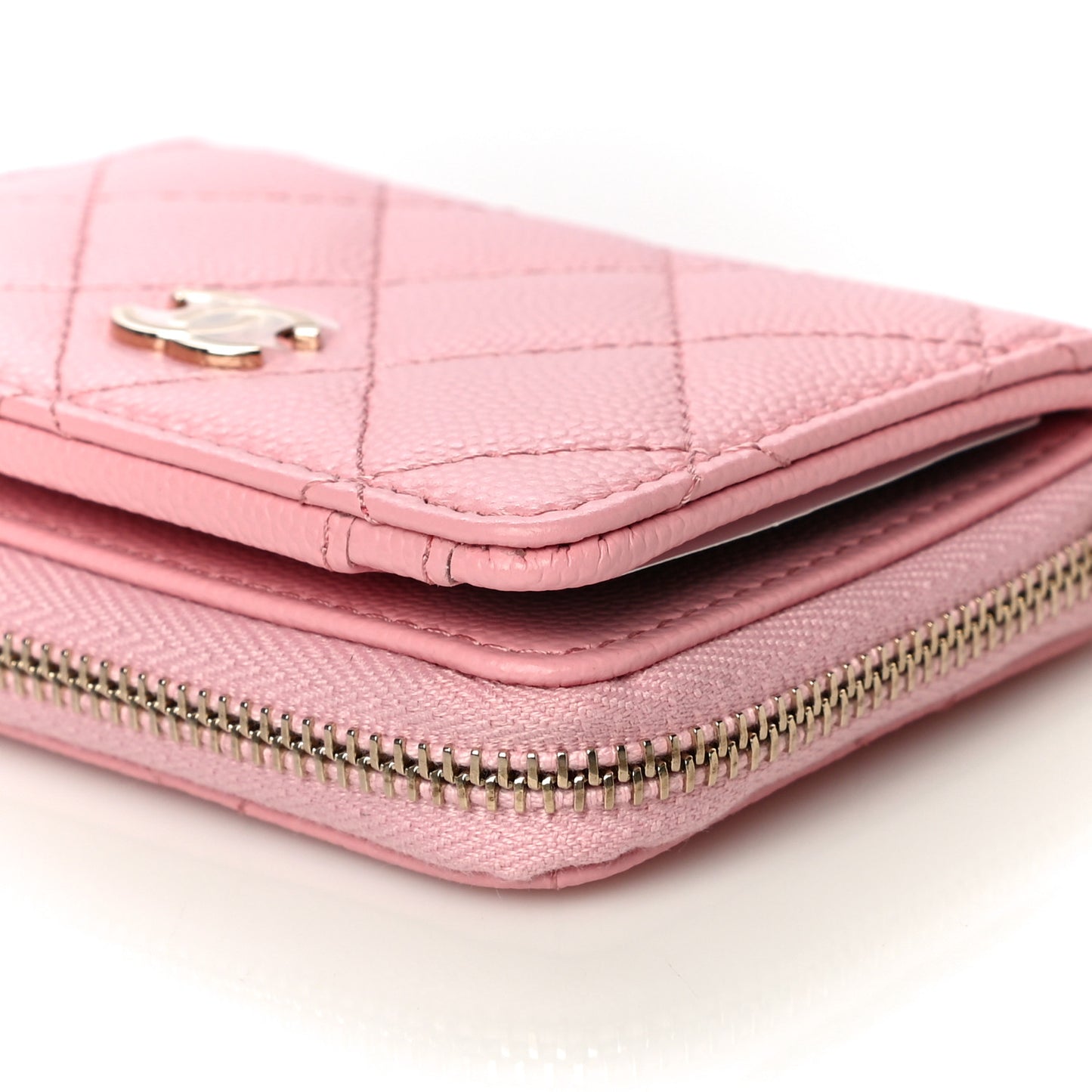 Caviar Quilted Compact Zipped Wallet Pink