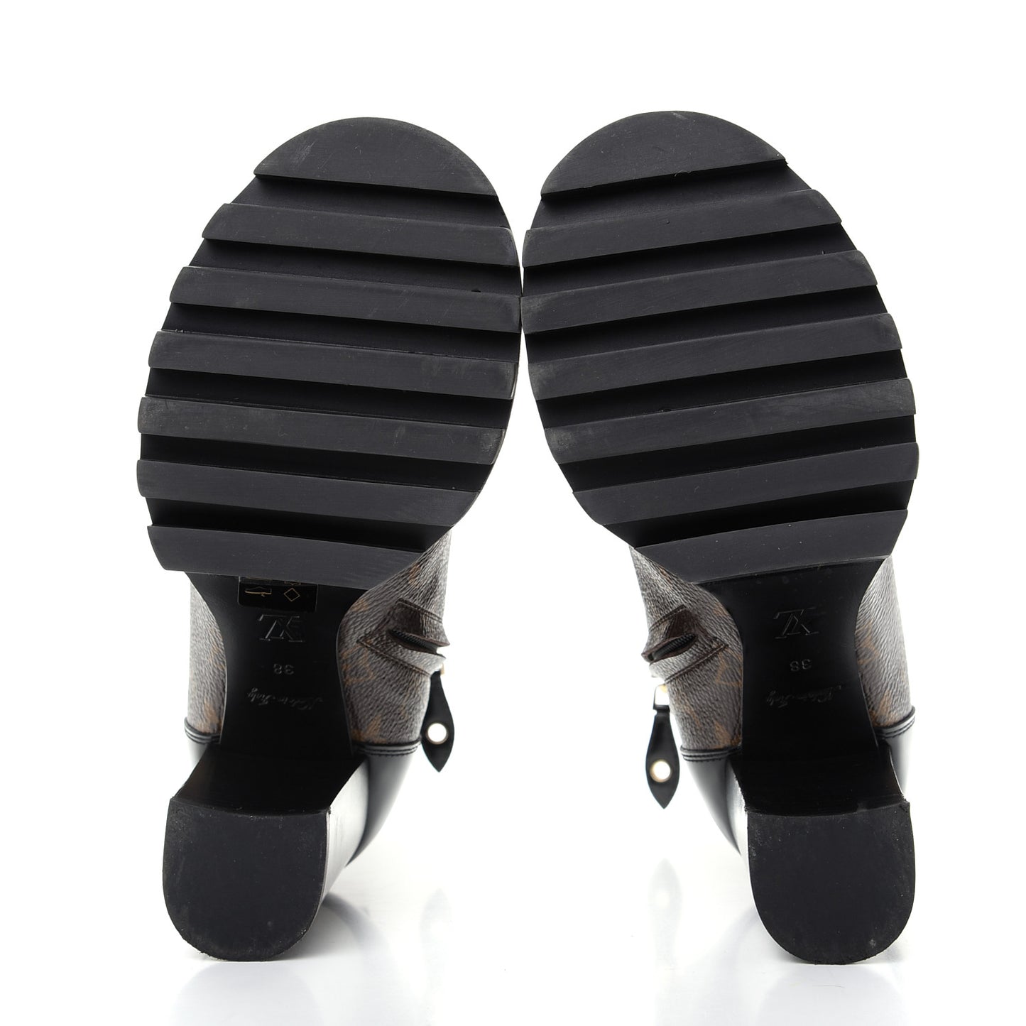 Patent Calfskin Monogram Star Trail Ankle Boots 38 Black