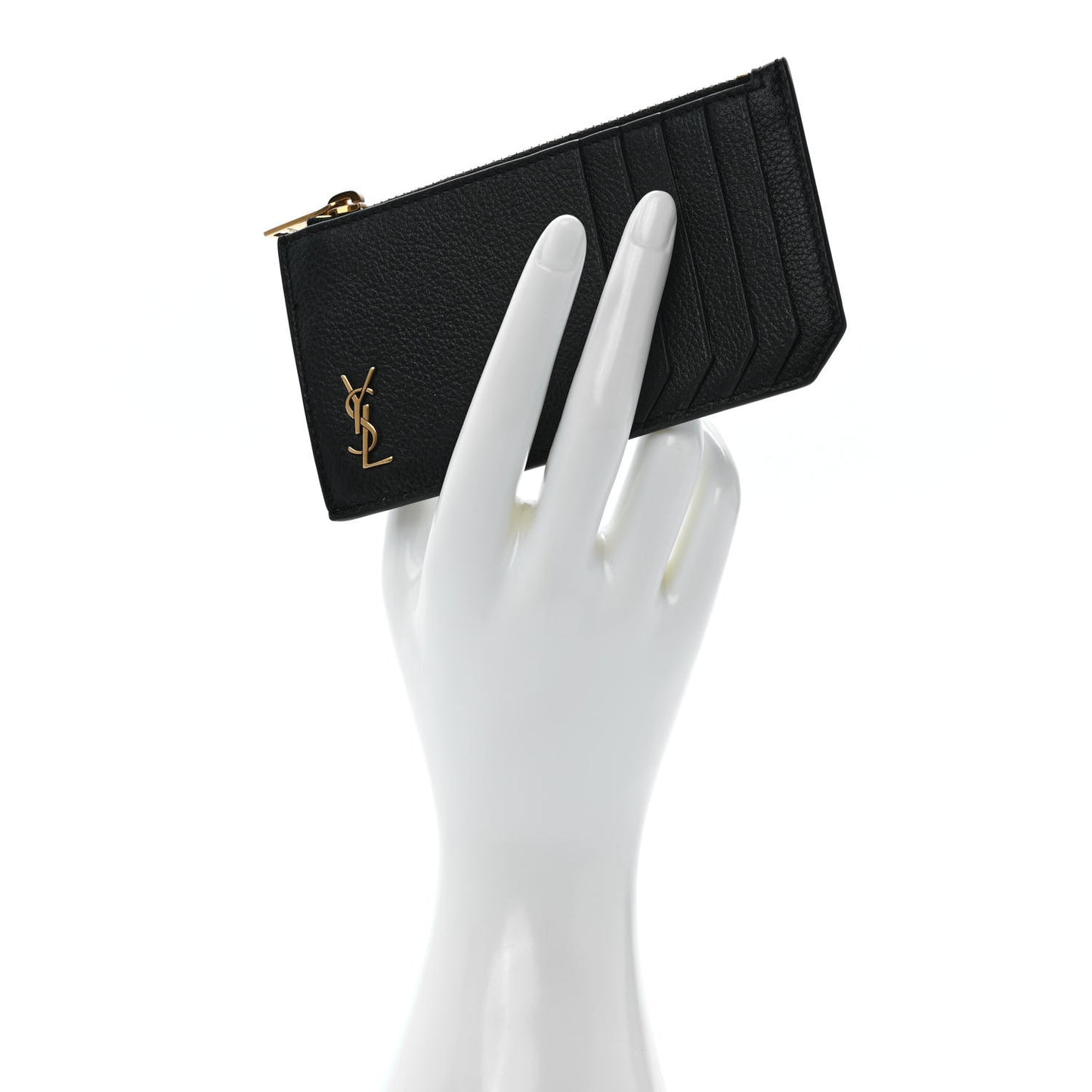Grained Calfskin Monogram 5 Fragments Zip Pouch Card Holder Black