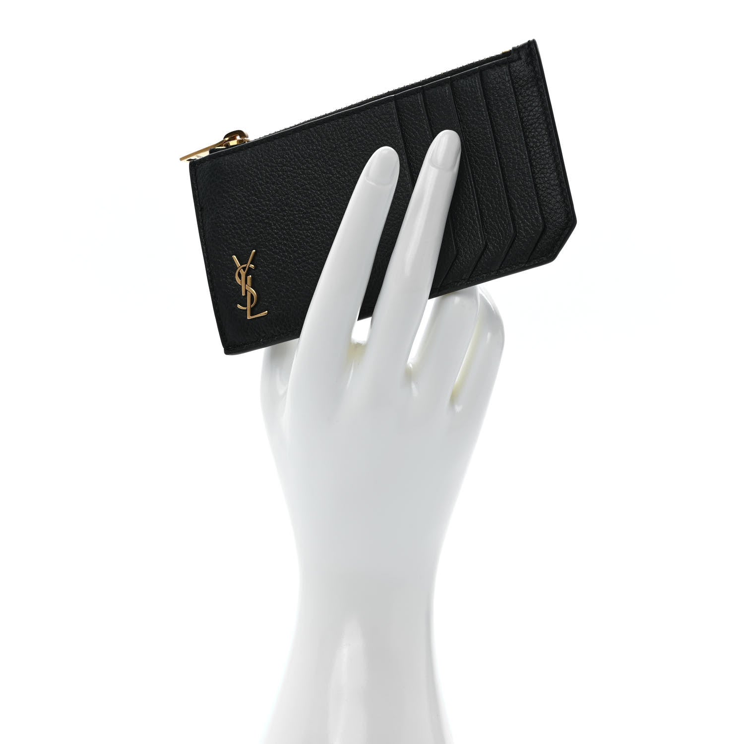 Saint Laurent Grained Calfskin Monogram 5 Fragments Zip Pouch Card Holder Black 2 of 7