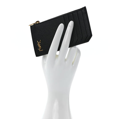 Saint Laurent Grained Calfskin Monogram 5 Fragments Zip Pouch Card Holder Black 2 of 7