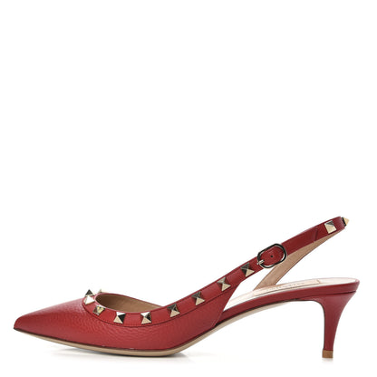 Valentino Garavani Pebbled Calfskin Rockstud Half D'Orsay Slingback 50mm Pumps 39.5 Rosso Valentino 1 of 9