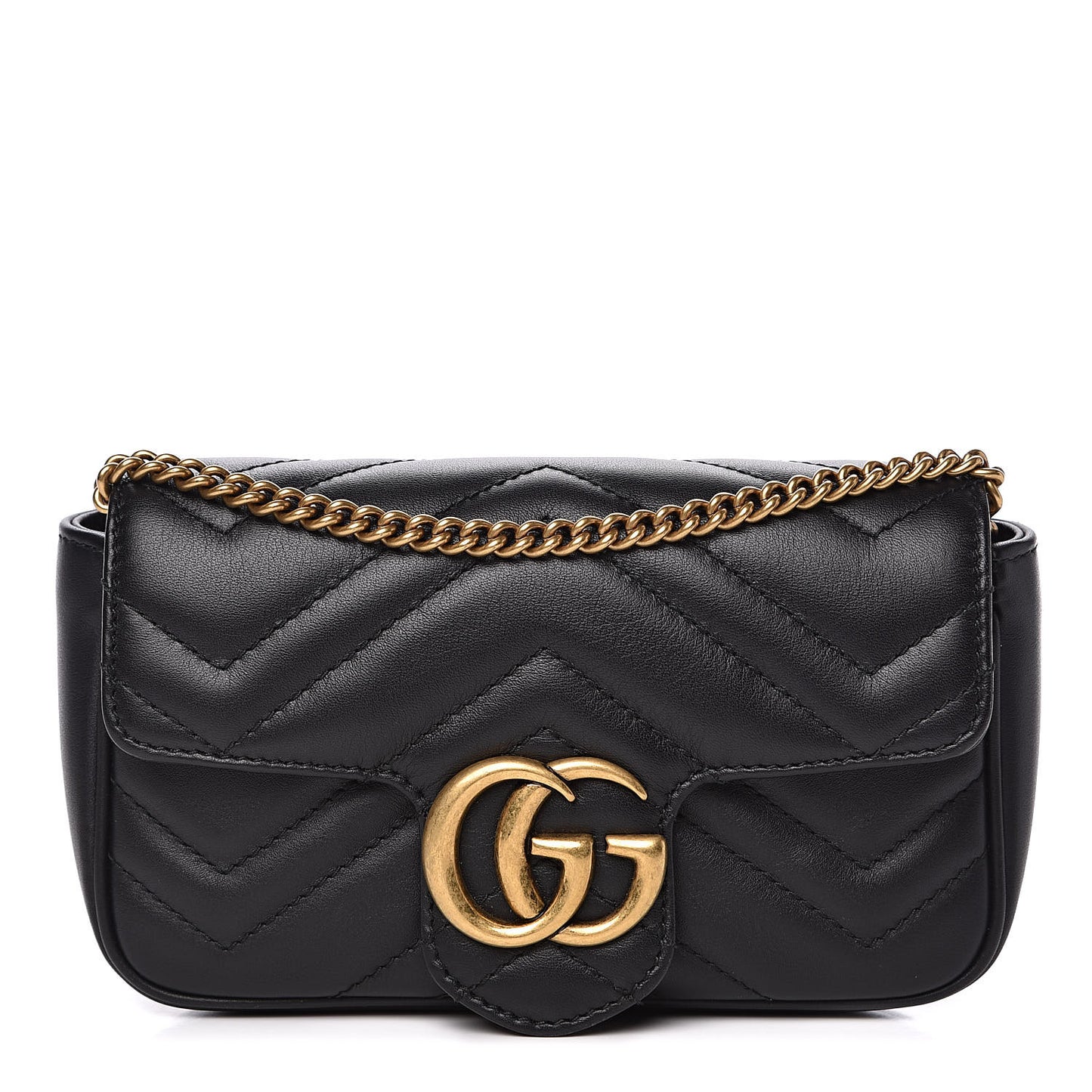 Calfskin Matelasse Super Mini GG Marmont Shoulder Bag Black