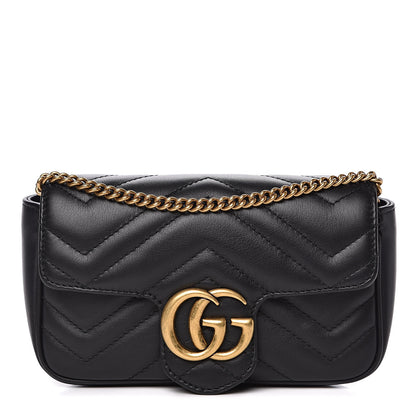 Gucci Calfskin Matelasse Super Mini GG Marmont Shoulder Bag Black 1 of 12