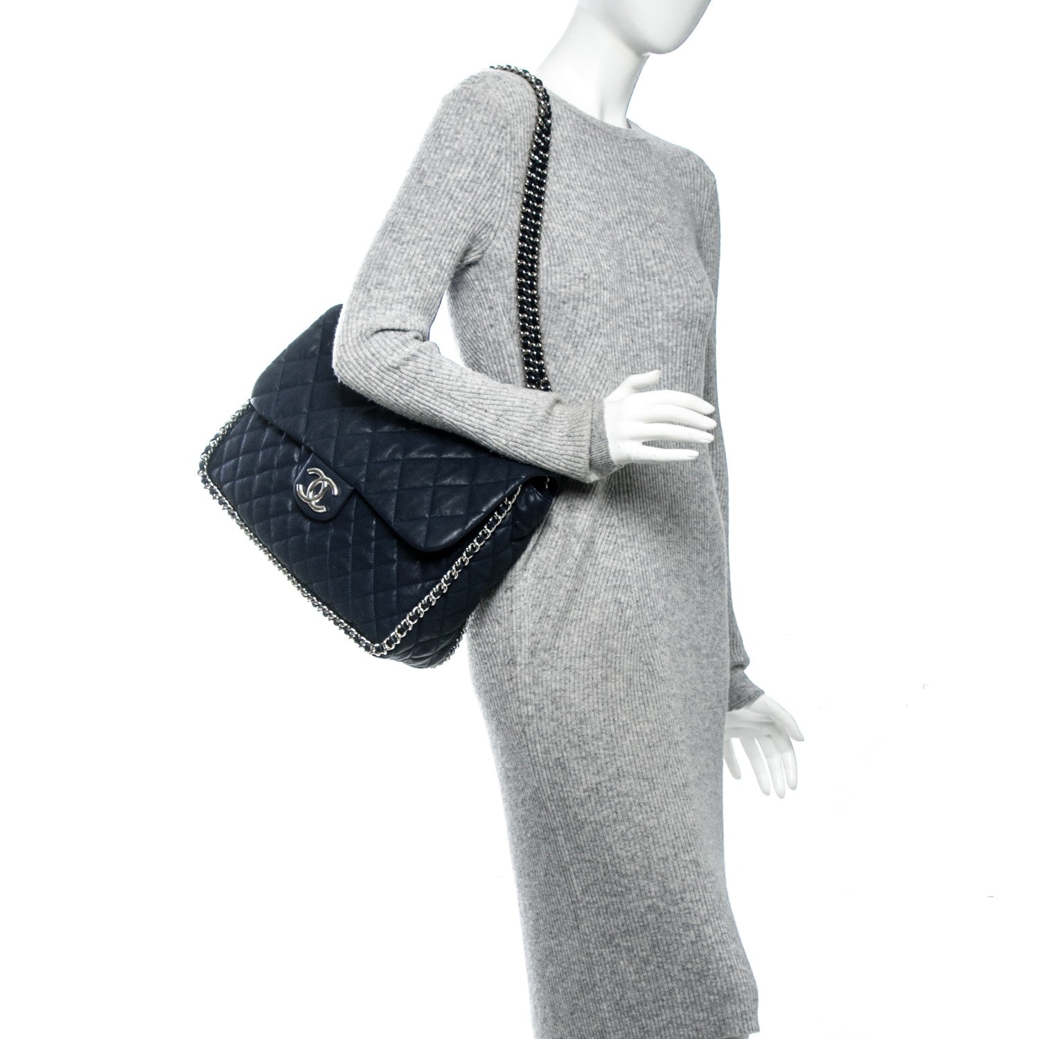Chanel Washed Lambskin Quilted Maxi Chain Around Flap Dark Navy Blue 2 of 6
