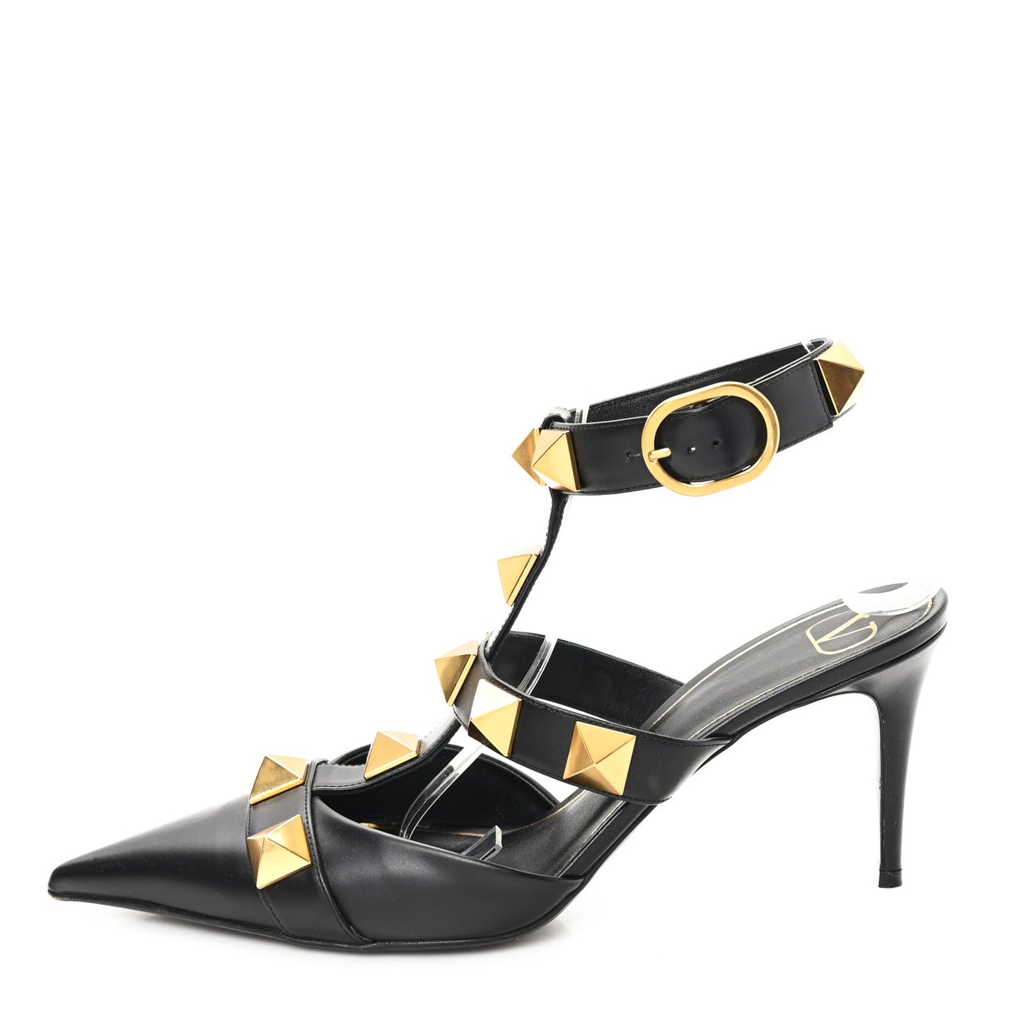 Calfskin Roman Stud Ankle Strap 80mm Pumps 41 Black