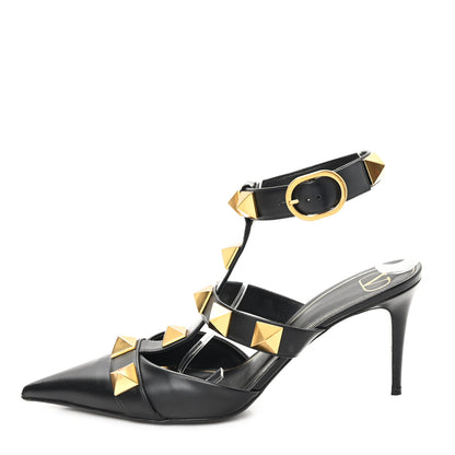 Valentino Garavani Calfskin Roman Stud Ankle Strap 80mm Pumps 41 Black 1 of 10