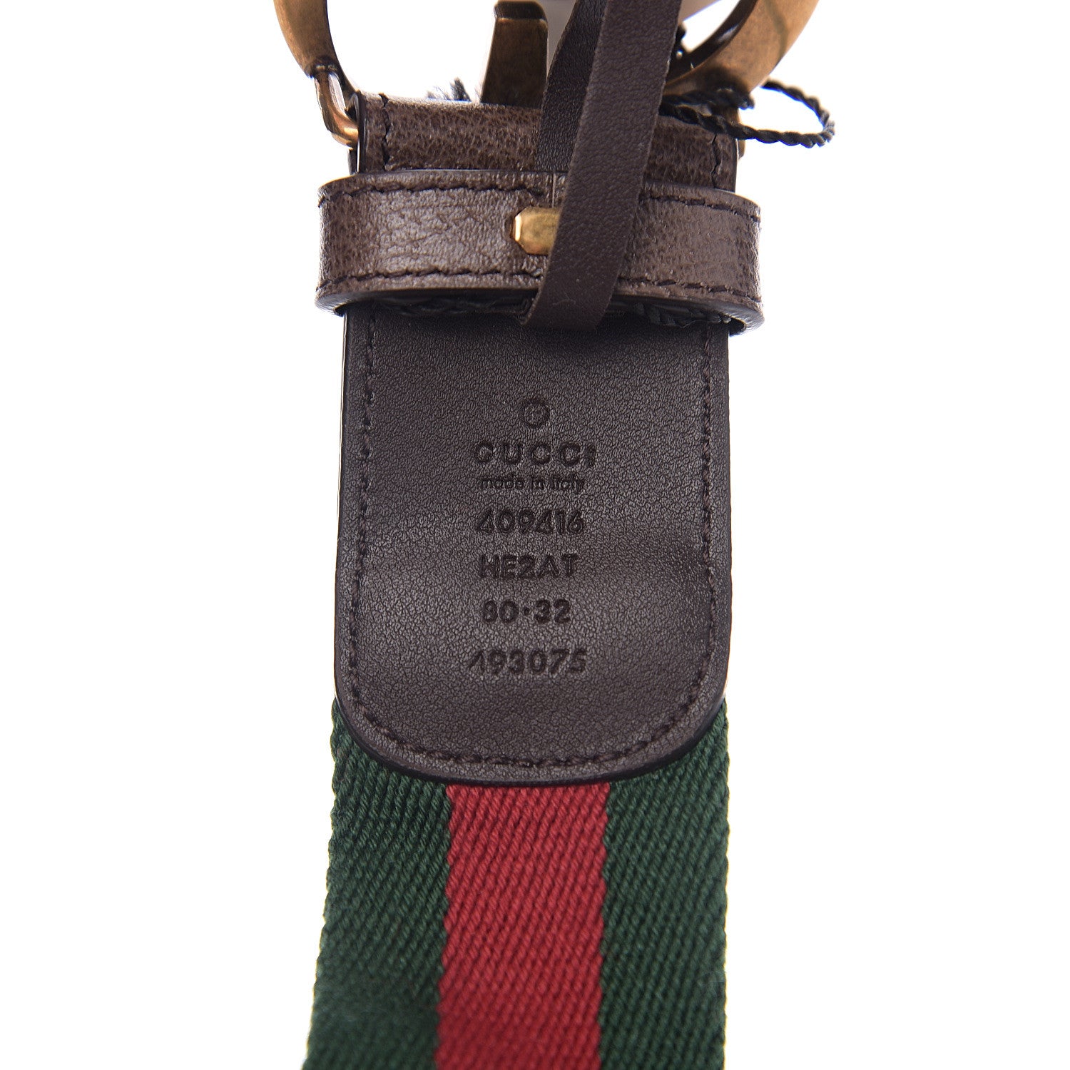 Gucci Nylon Textured Calfskin Double G Web 40mm Belt 80 32 Green Red Dark Cocoa 3 of 5