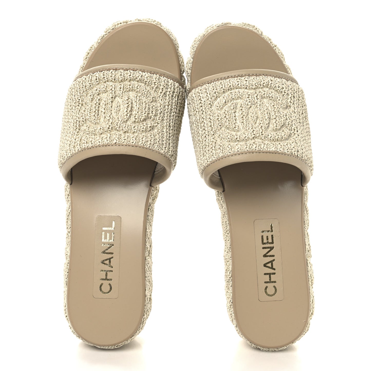 Fabric Quilted CC Platform Mules 39 Ivory
