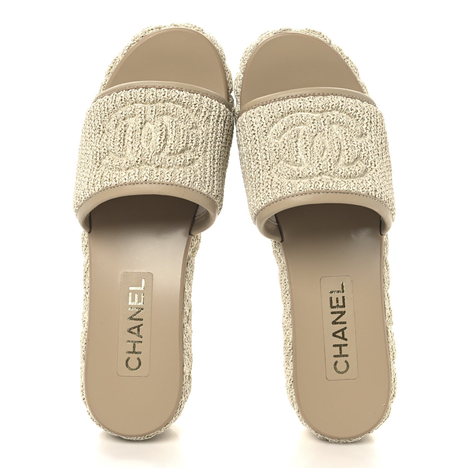 Chanel Fabric Quilted CC Platform Mules 39 Ivory 2 of 9