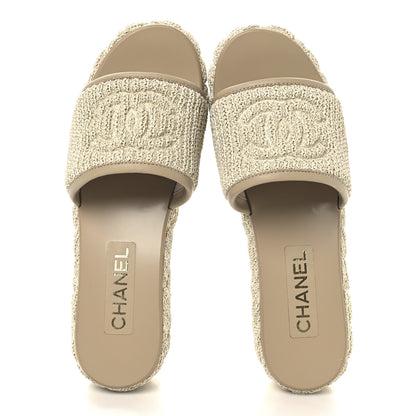 Chanel Fabric Quilted CC Platform Mules 39 Ivory 2 of 9