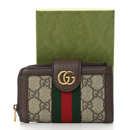 Gucci GG Supreme Monogram Textured Dollar Calfskin Web Ophidia Overlay Zip Around Card Case Wallet Beige Ebony New Acero 12 of 12