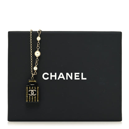 Chanel Pearl Resin Strass Perfume Bottle CC Necklace Black Gold 6 of 6