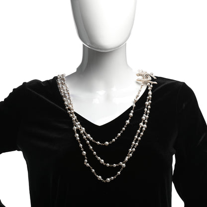 Chanel Graduated Pearl Crystal CC Multi Strand Long Necklace Gold 2 of 5