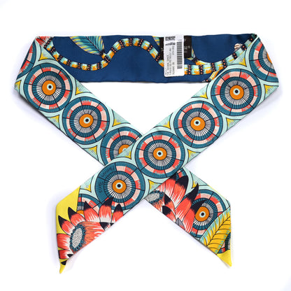 Hermes Silk The Savana Dance Twilly Turquoise Petrole Jaune 1 of 4