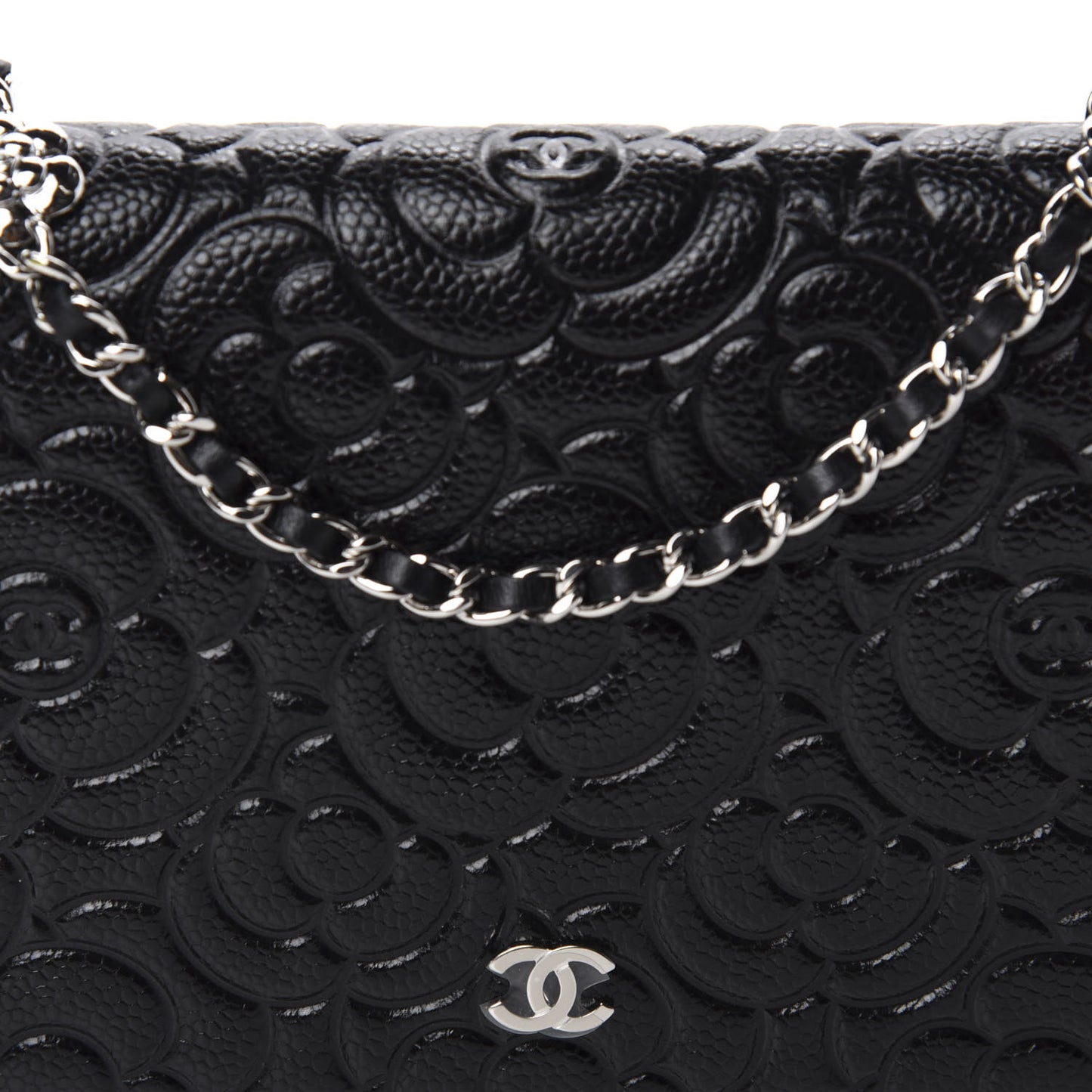 Caviar Camellia Embossed Wallet On Chain WOC Black