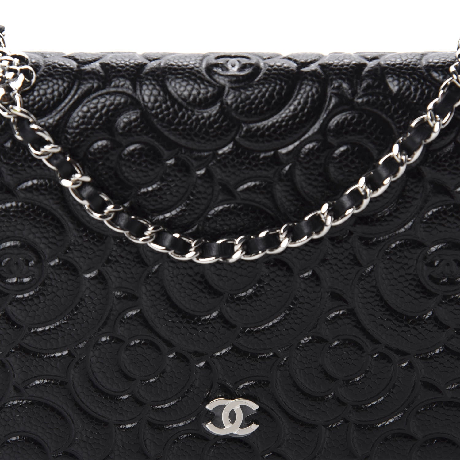 Chanel Caviar Camellia Embossed Wallet On Chain WOC Black 11 of 12