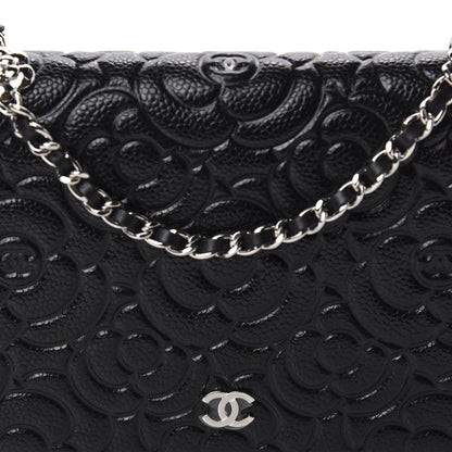Chanel Caviar Camellia Embossed Wallet On Chain WOC Black 11 of 12