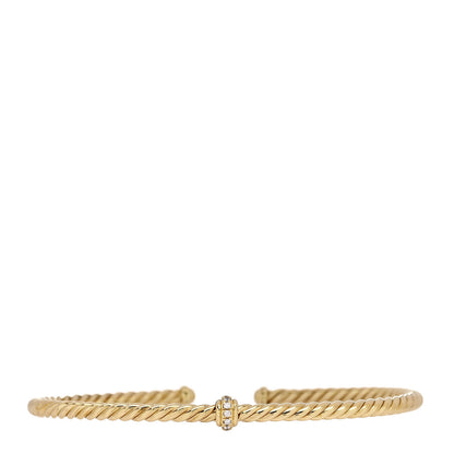 David Yurman 18K Yellow Gold Diamond 3mm Cablespira Single Station Bracelet 1 of 4