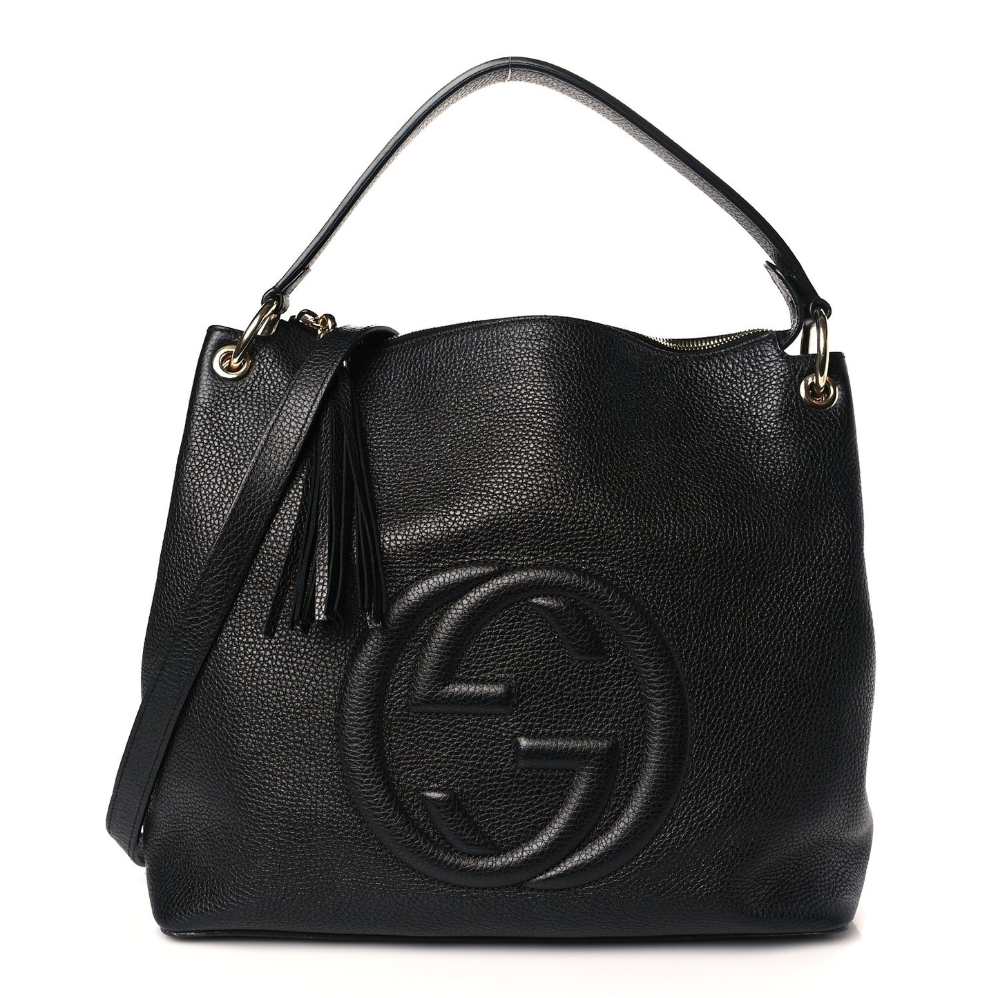 Pebbled Calfskin Large Soho Hobo Black