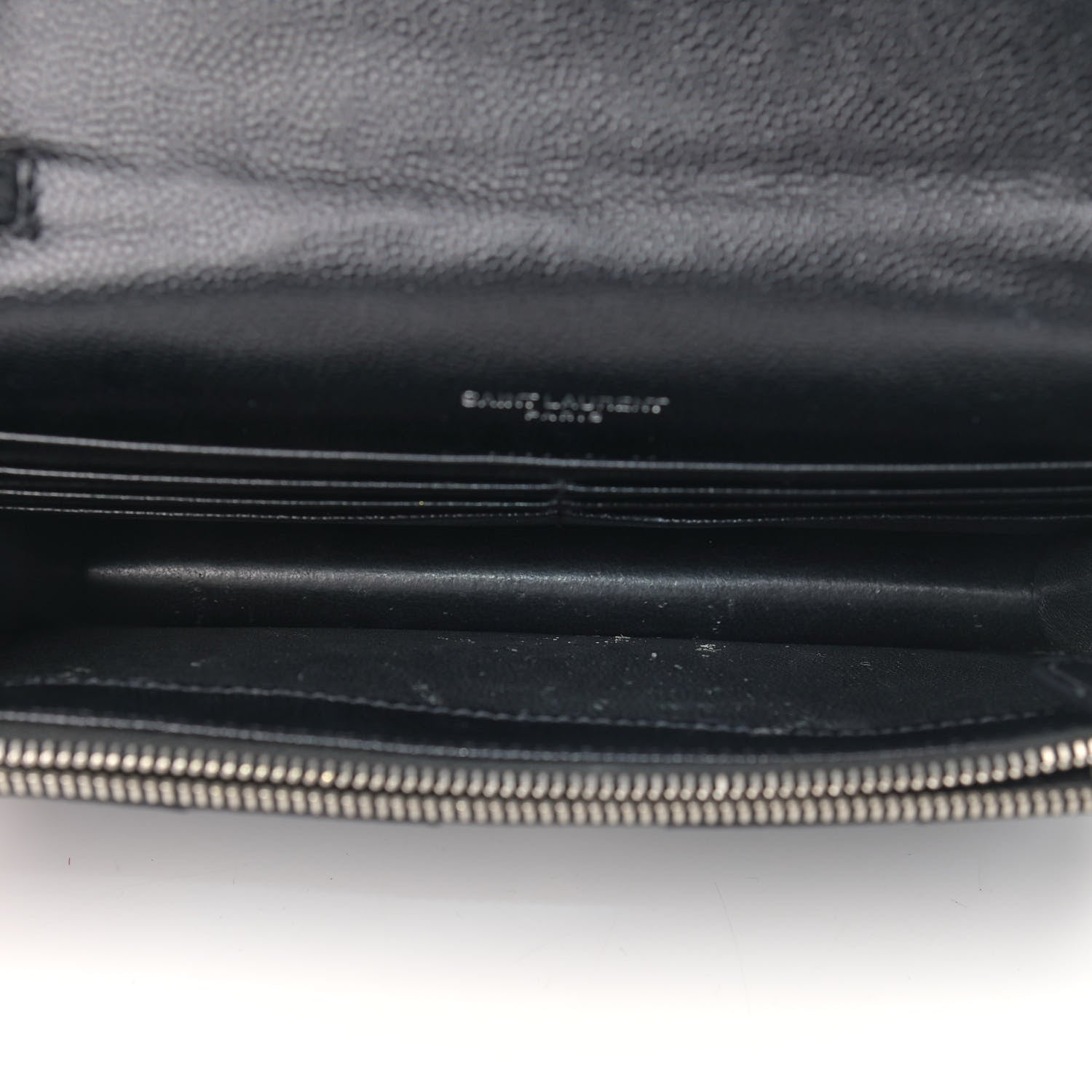Saint Laurent Grain De Poudre Matelasse Chevron Monogram Envelope Chain Wallet Black 5 of 11