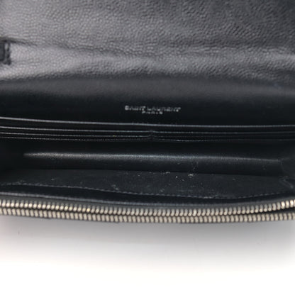Saint Laurent Grain De Poudre Matelasse Chevron Monogram Envelope Chain Wallet Black 5 of 11