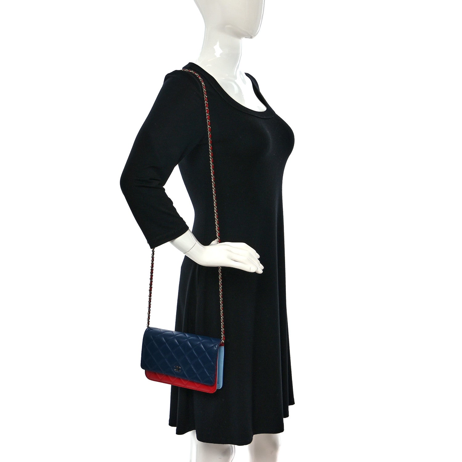 Chanel Lambskin Quilted Tri-Color Wallet On Chain WOC Red Blue 2 of 11