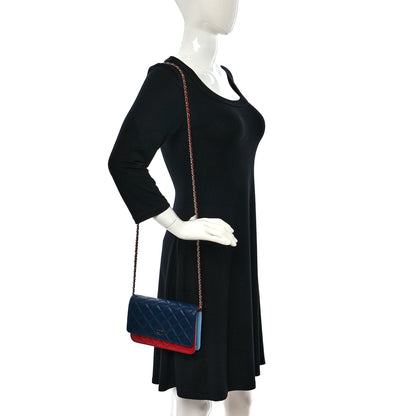 Chanel Lambskin Quilted Tri-Color Wallet On Chain WOC Red Blue 2 of 11