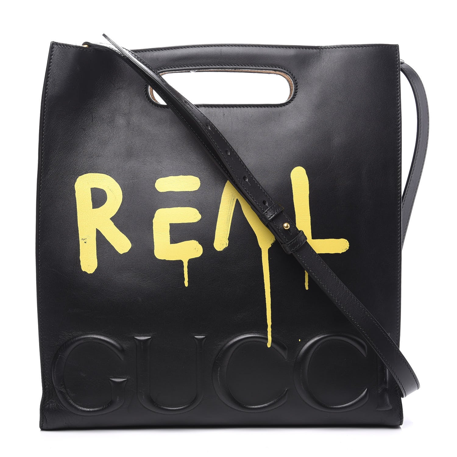 Gucci Calfskin GucciGhost Real Medium XL Tote Black Yellow 1 of 13
