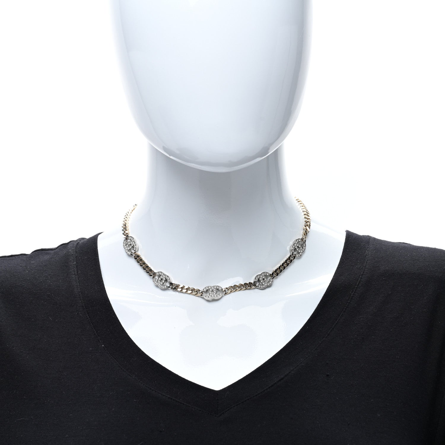 Chanel Crystal Chain CC Necklace Gold Silver 3 of 4