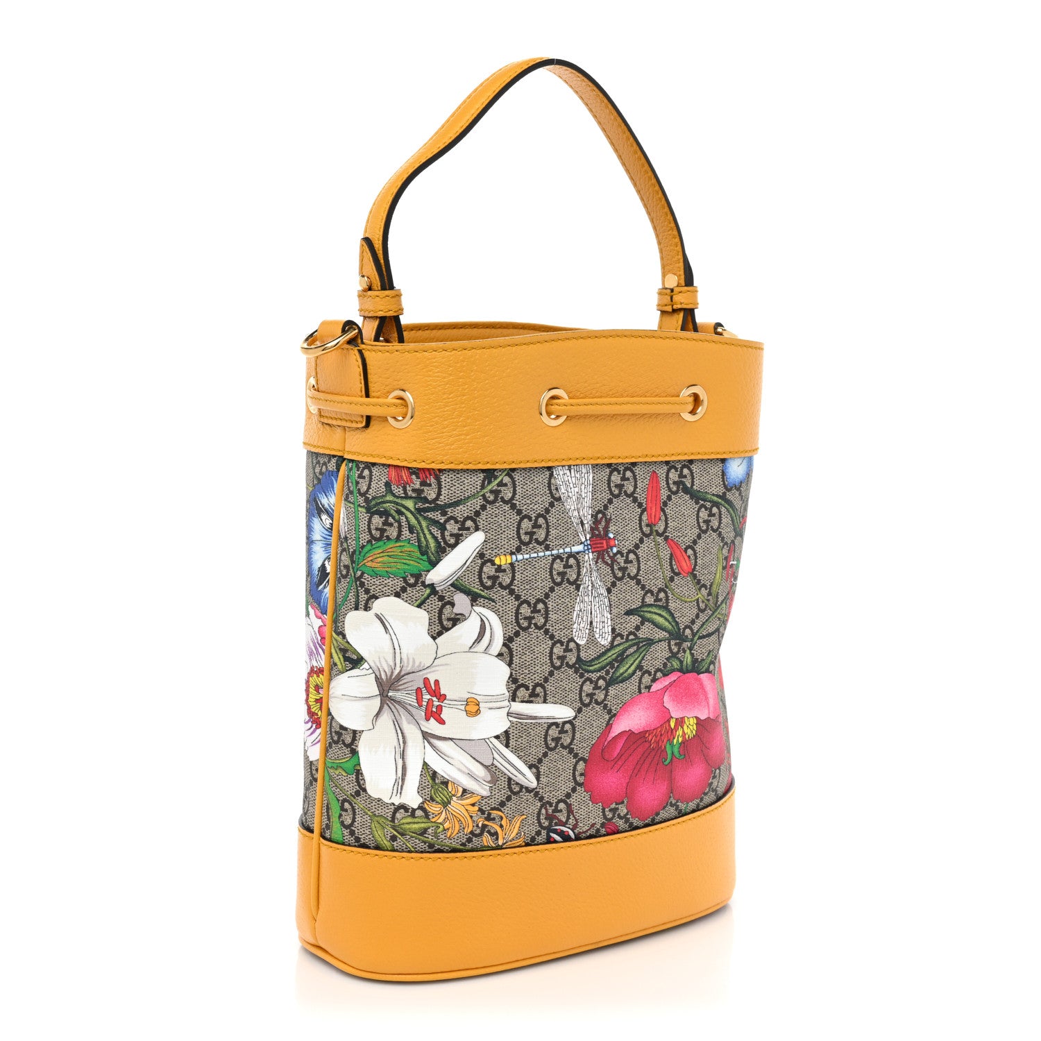Gucci GG Supreme Monogram Flora Small Ophidia Bucket Bag Beige Multicolor Crop 3 of 8