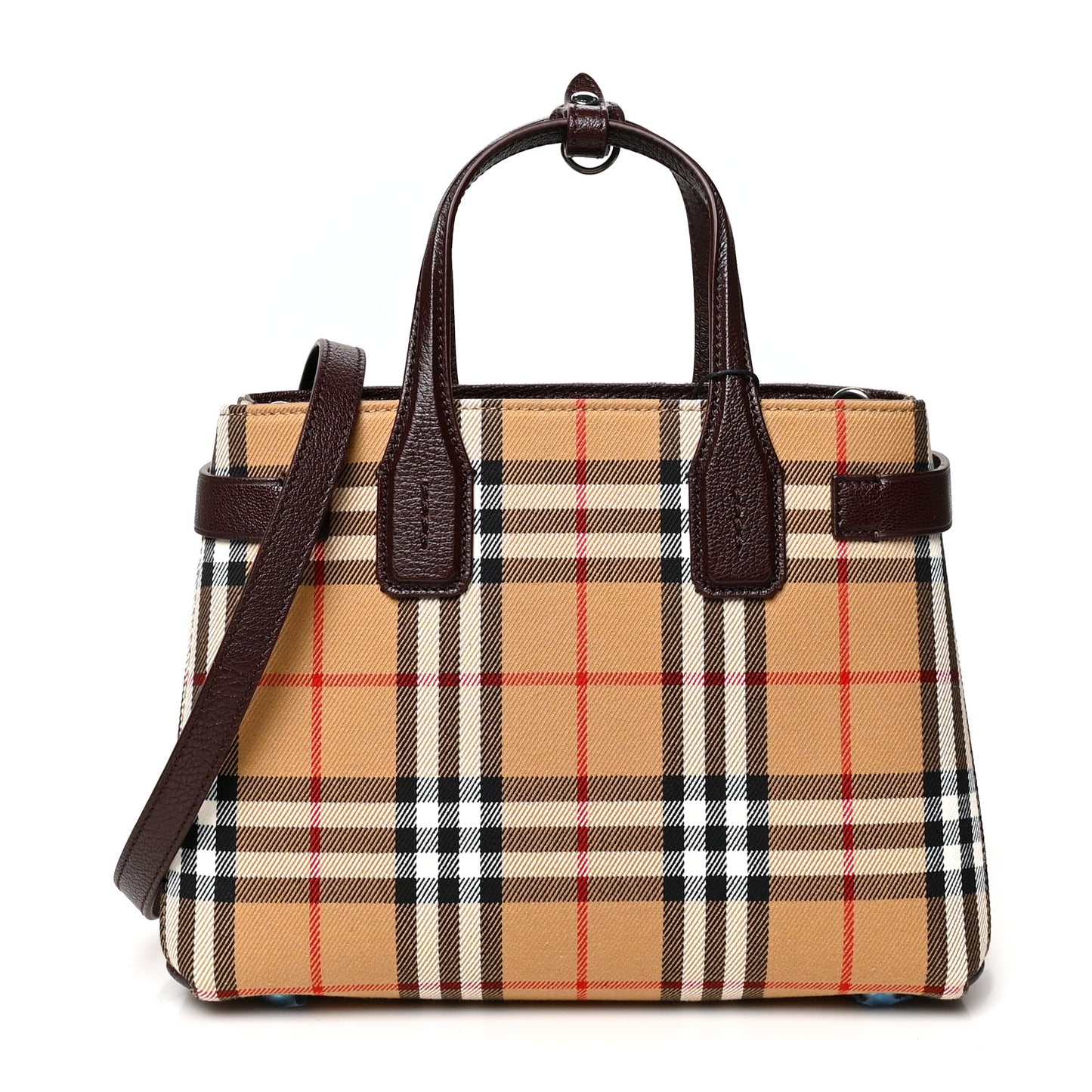 Goatskin Vintage Check Small Banner Tote Deep Claret