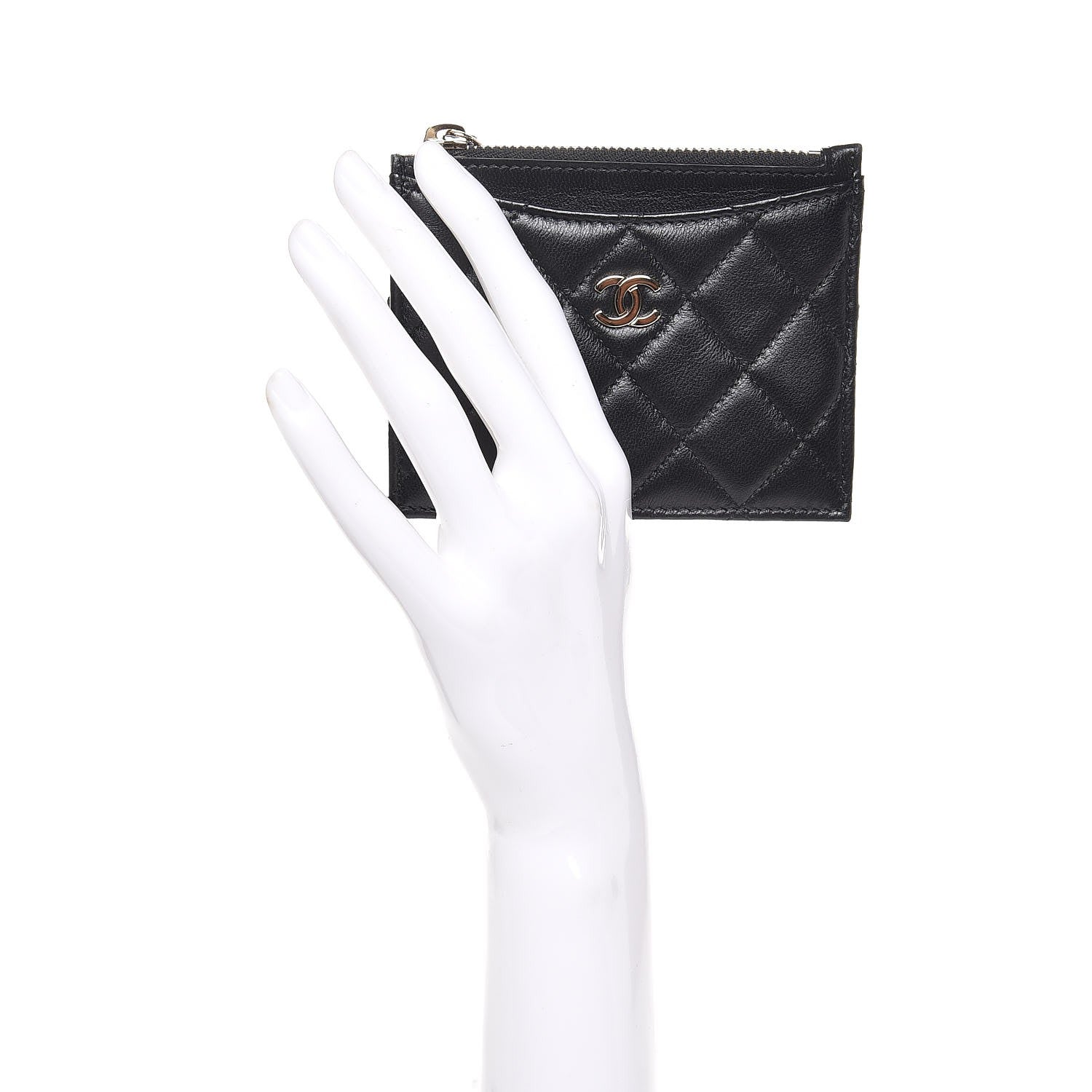 Chanel Lambskin Quilted Zip Card Holder Black 2 of 16