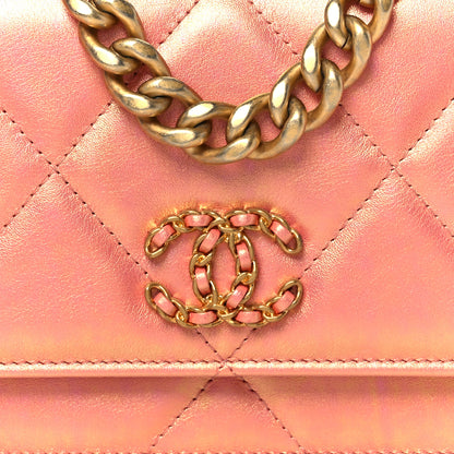 Chanel Iridescent Calfskin Quilted Chanel 19 Wallet On Chain WOC Pink 9 of 12
