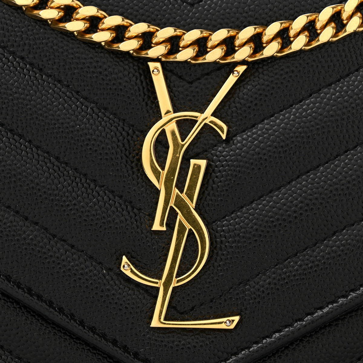 Grain De Poudre Matelasse Chevron Monogram Envelope Chain Wallet Black